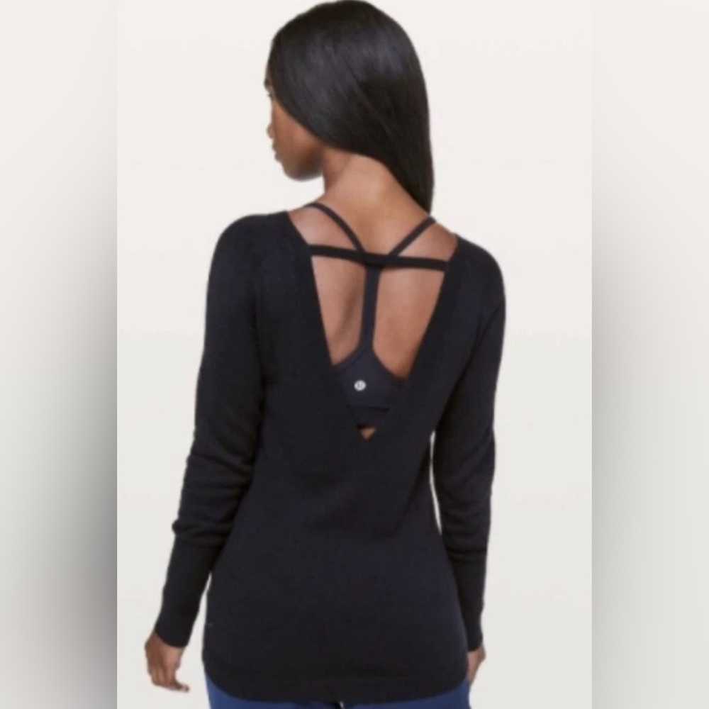 Lululemon Unity Drop Back Cashmere Sweater Black  Long Sleeves Open Back